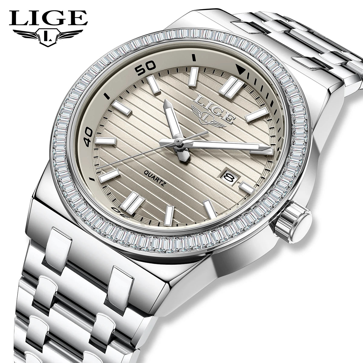 Montre Homme LIGE 2026 Simple Élégante - Acier Inoxydable Calendrier Lumineux