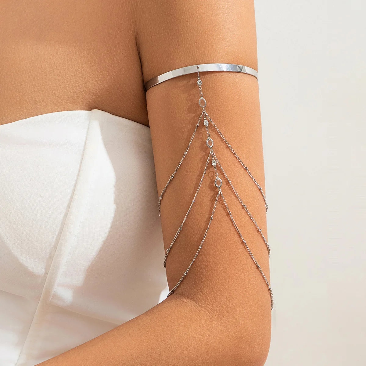 Bracelet Femme Manchette Bohème Cristal Pompons - Bijou Femme Bras Mariage
