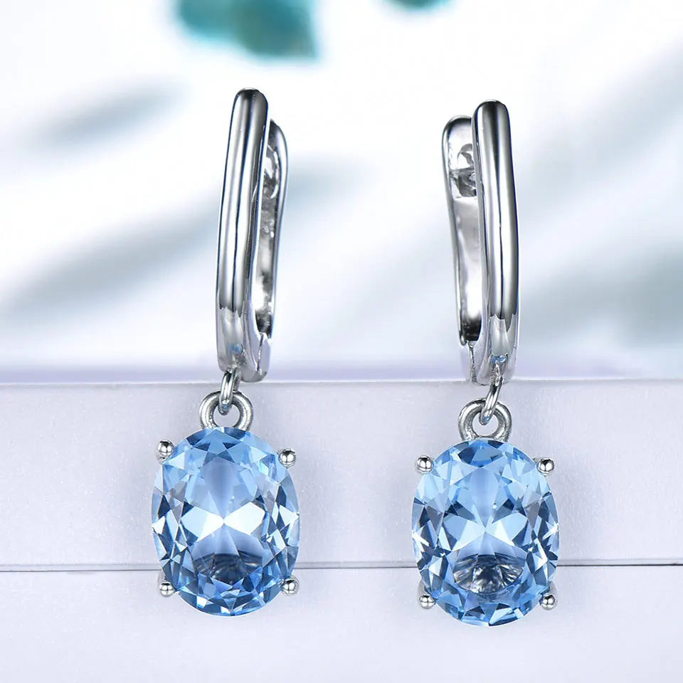 Boucles d'Oreilles Femmes Pendantes Argent 925 Topaze Bleue - Bijou Femme Élégant