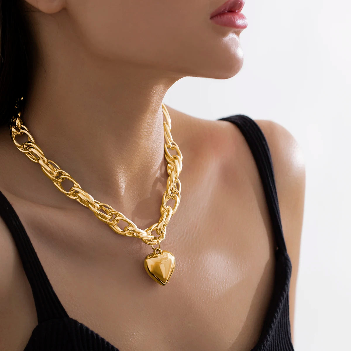 Collier Femme Court Chaîne Clavicule Pendentif Cœur Géométrique - Bijou Femme Punk