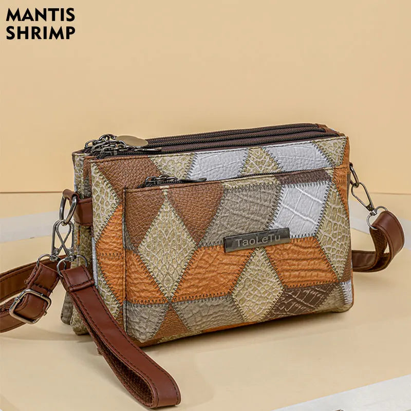 Sac à Main Femme Designer Vintage Cuir PU Patchwork - Sac Bandoulière Classique