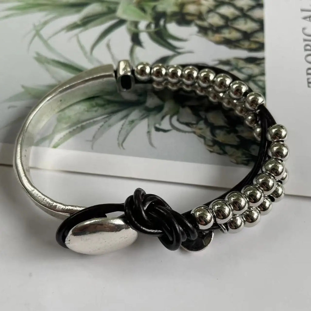 Bracelet Bohème Chic Hippie Double Cuir Tressé Perles Unisexe