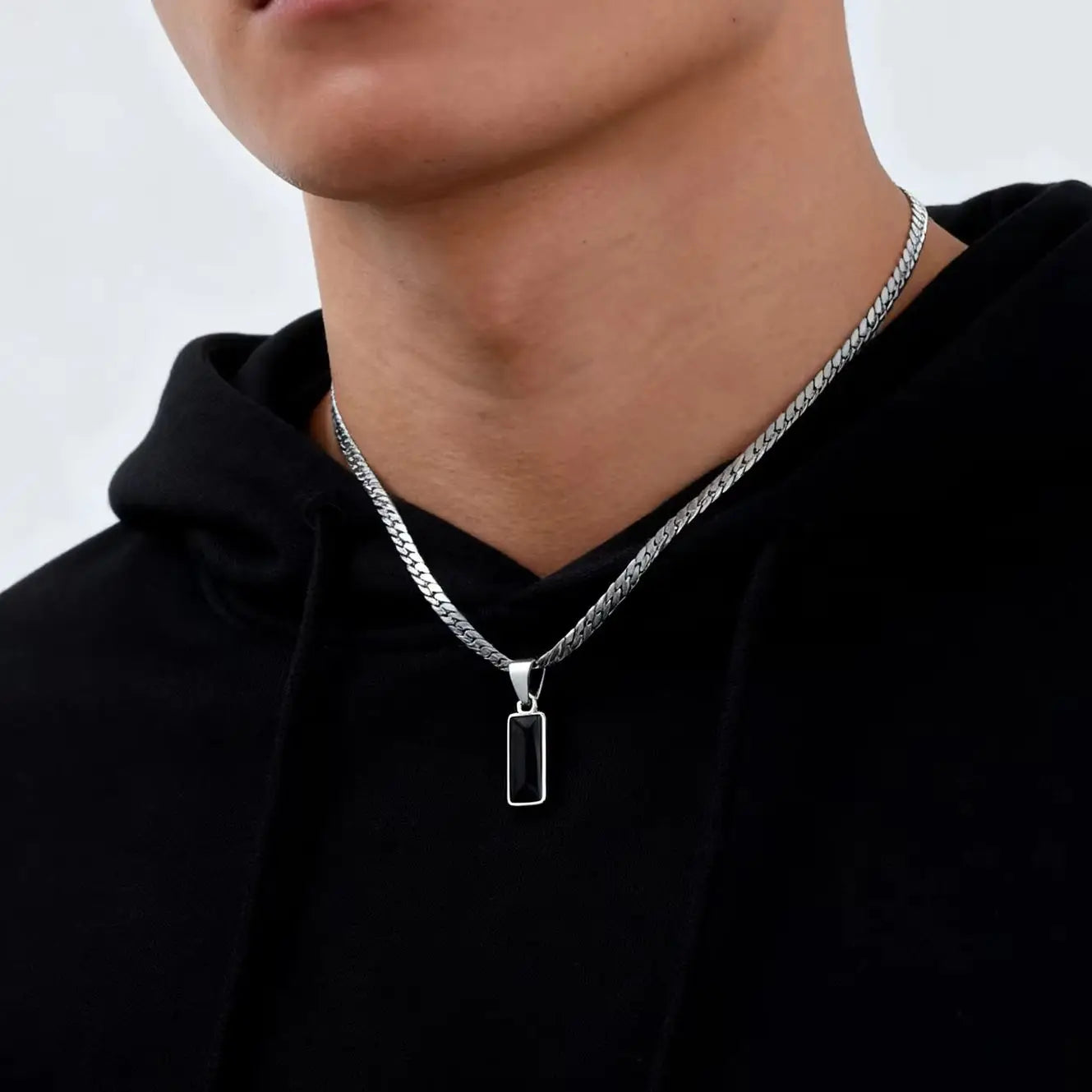 Collier Homme Chaîne Cubaine Acier Inoxydable Pendentif Pierre - Bijou Hip-Hop