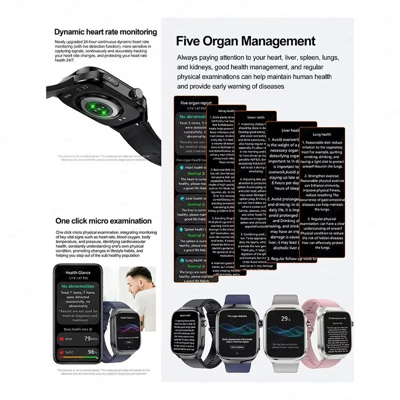 Montre Connectée Santé 2026 ECG - Lipides Sanguins, Acide Urique, Température, IP68, 650mAh, Appels BT