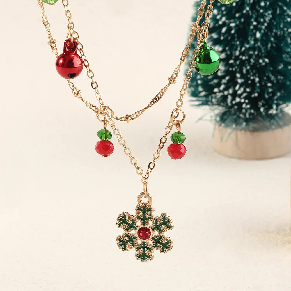Collier Pendentif Sapin de Noël Clochettes Cristaux - Bijou Femme Fêtes