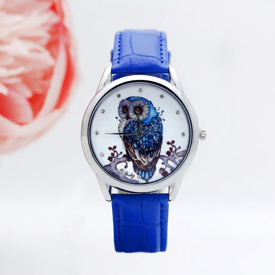 SHSBY - Montre Femme - Bracelet Cuir - Motif Fleur Élégant - Cadeau Idéal