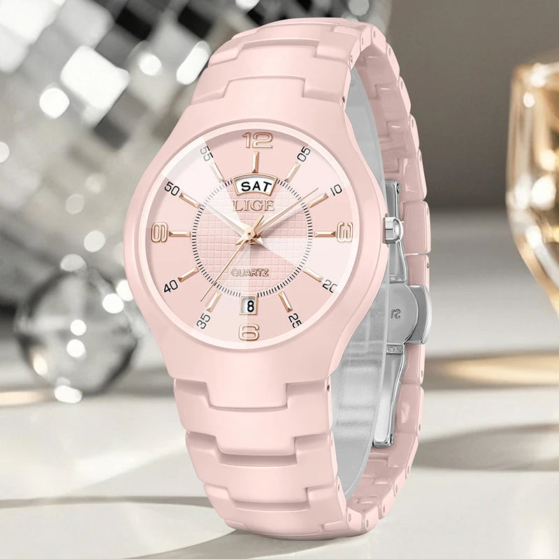 Montre Femme LIGE 2026 Céramique - Élégante Luxe Calendrier Étanche