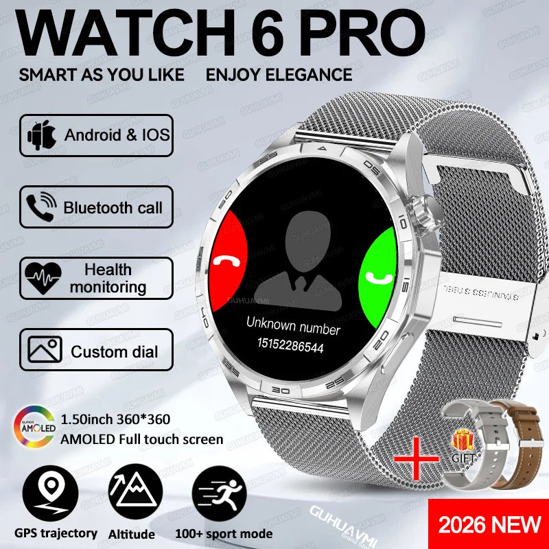 Montre Connectée Saphir 2026 GPS Homme Femme - Appels Bluetooth & Assistant Vocal
