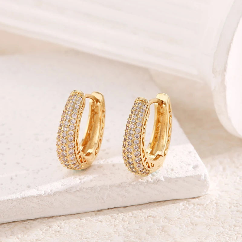 Boucles d'Oreilles Femmes Pendantes Zircon Doré - Bijou Femme Élégant