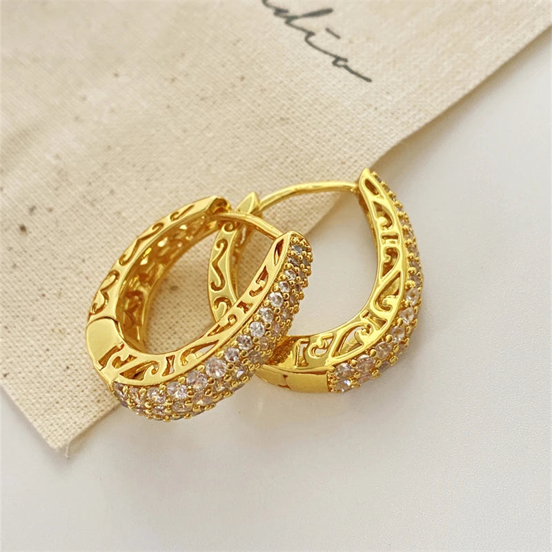 Boucles d'Oreilles Femmes Pendantes Zircon Doré - Bijou Femme Élégant
