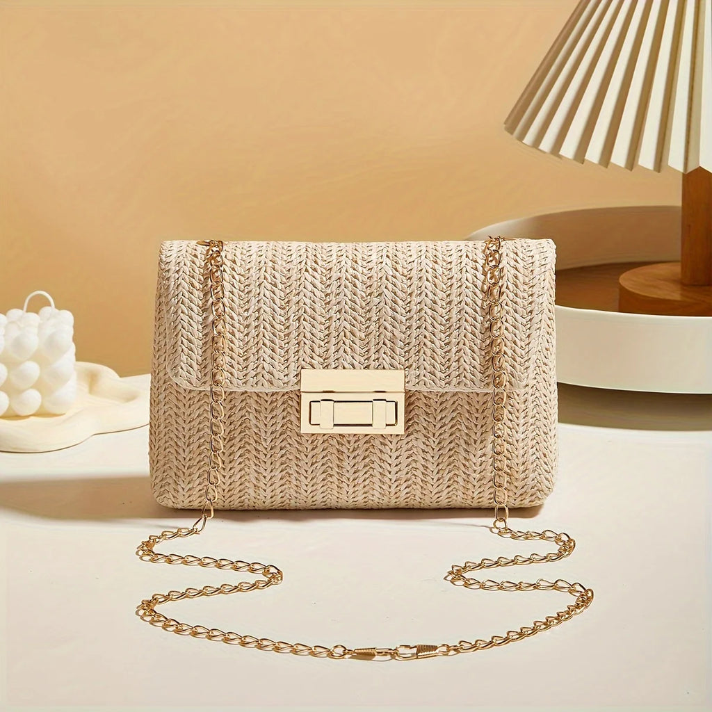 Sac à Main Femme Paille Femme Bandoulière - Sac Crossbody Fermoir Décoratif Fashion