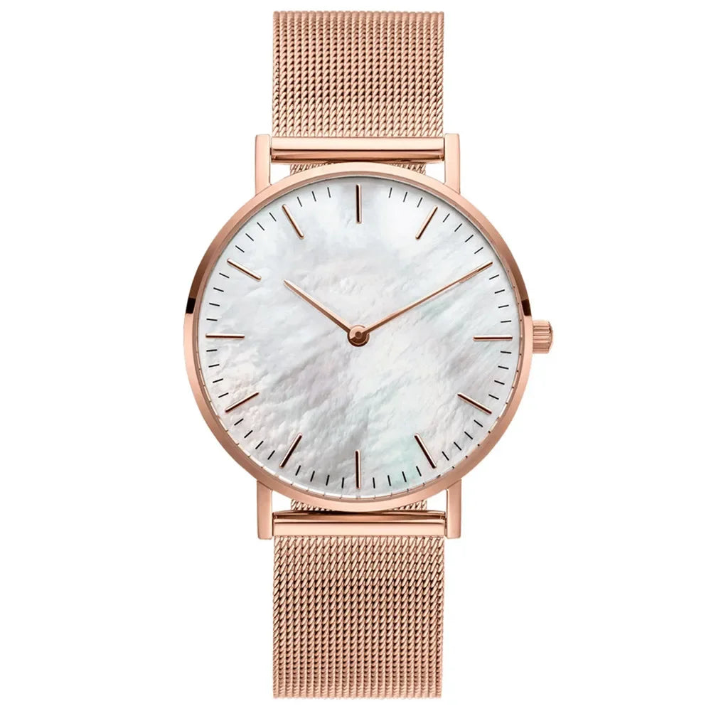 TINUORA  - Montre Femme Luxe Maille Métallique - Bracelet Milanais - Rose Gold Argent