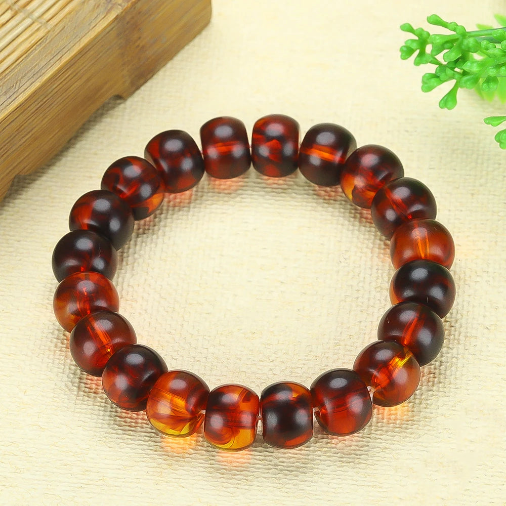 Bracelet Ambre Rouge Naturel Homme Femme - Pierre Guérison Baltique Perles Tonneau Unisexe