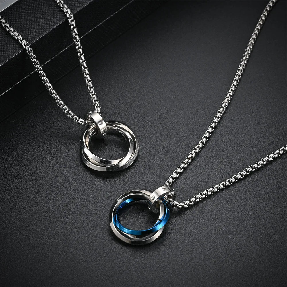 Collier à Trois Cercles Entrelacés Acier Inoxydable - Minimaliste Unisexe Bohème