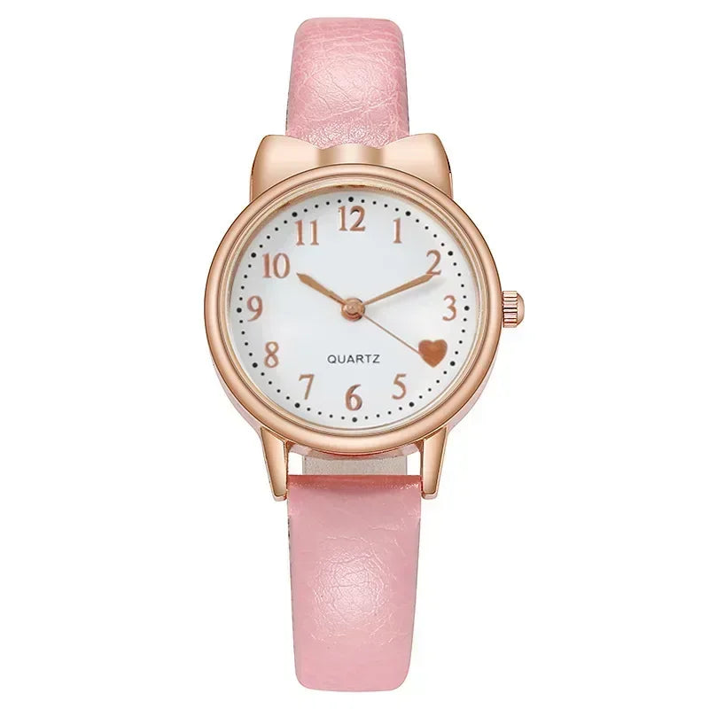 MOONBIFFY - Montre Enfant Fille + Bracelet Perles - Ensemble Cadeau - Bracelet Cuir Rose