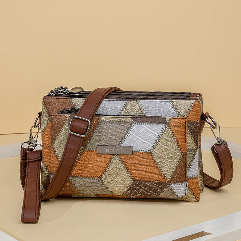 Sac à Main Femme Designer Vintage Cuir PU Patchwork - Sac Bandoulière Classique