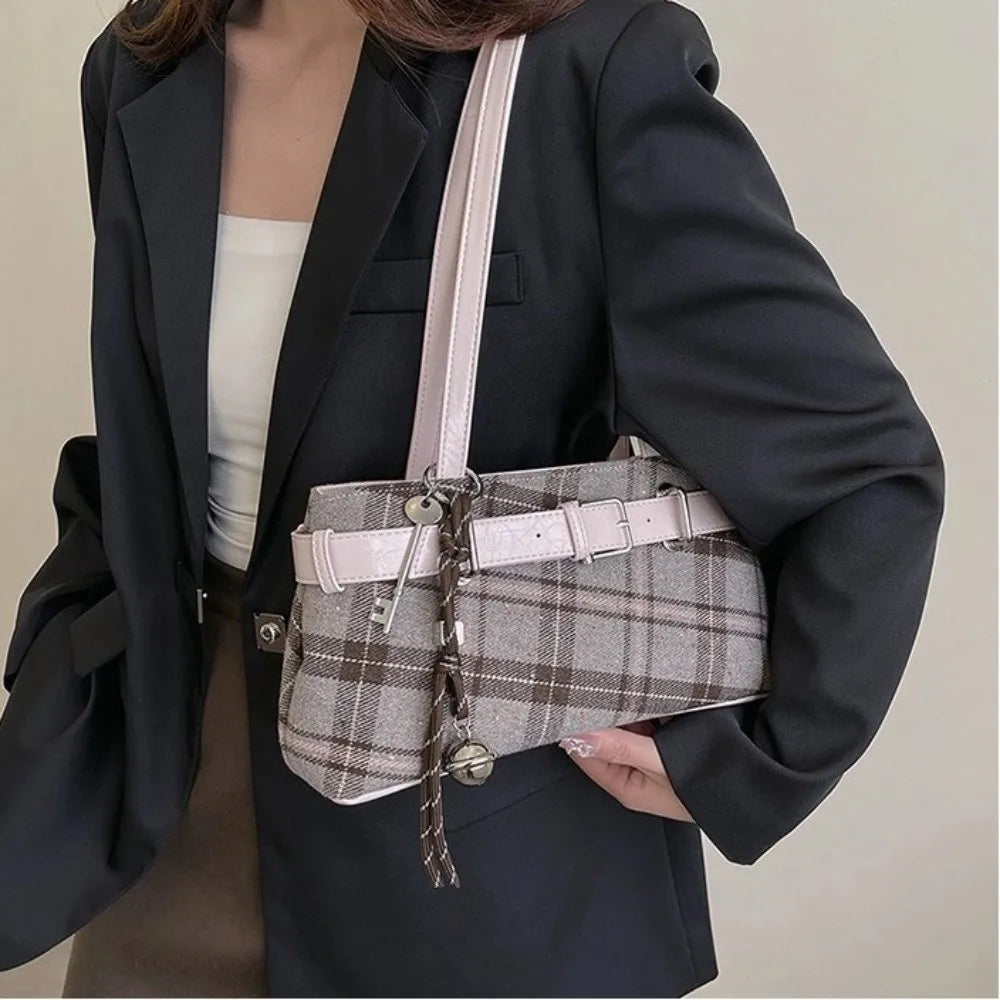 Sac à Main Femme Boho Carreaux Léger - Sac Bandoulière Clochette Shopping