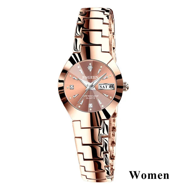 FNGEEN - Montre Couple FNGEEN 5808 - Acier Inoxydable Bicolore Or Rose - Étanche 3 ATM - Cadeau Amoureux