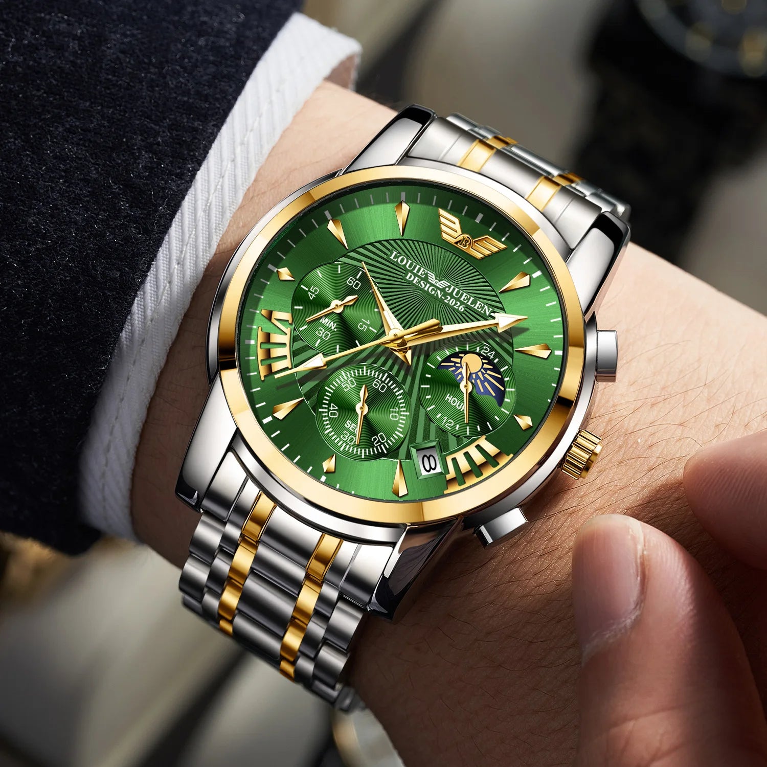 Montre Homme LOUIE JUELEN 2026 - Chronographe Multifonction Soleil Lune Étoiles