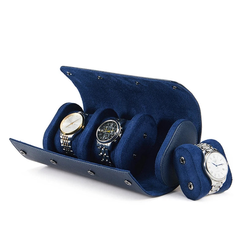 Boîte à Montres - Rangement Montres Portable Bleue - Cuir PU - Anti-Chute - Anti-Poussière - 3 Montres