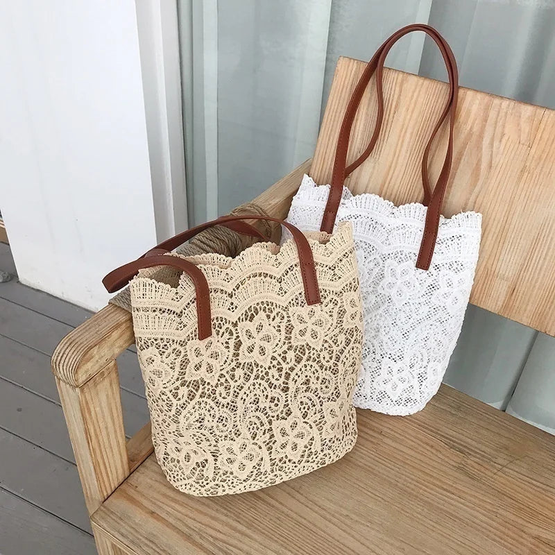 Sac à Main Femme Bandoulière Toile Coton - Cabas Vintage Ajouré Style Bohème