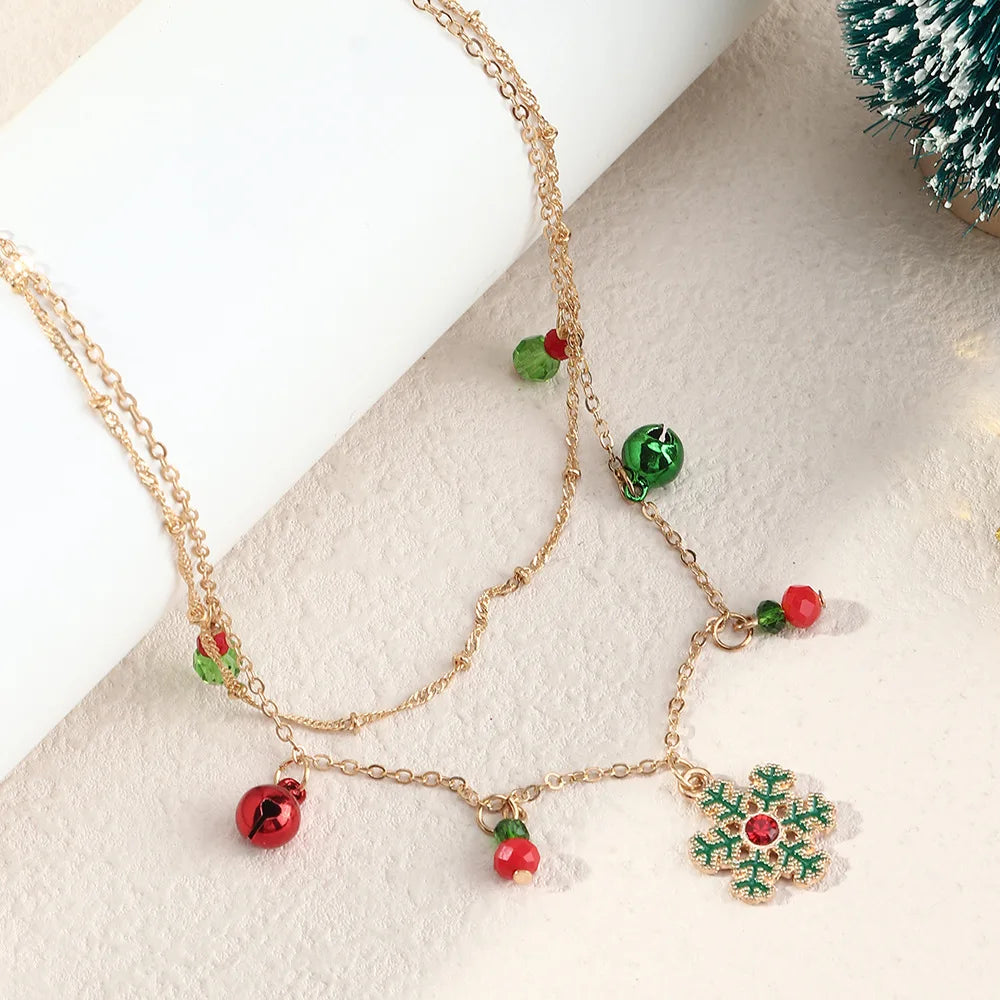Collier Pendentif Sapin de Noël Clochettes Cristaux - Bijou Femme Fêtes