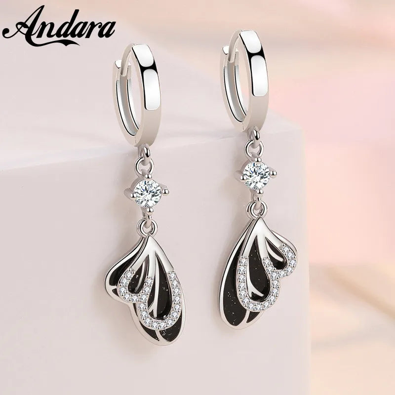 Boucles d'Oreilles Femmes Pendantes Argent 925 Nœud Zircon - Bijou Femme Élégant
