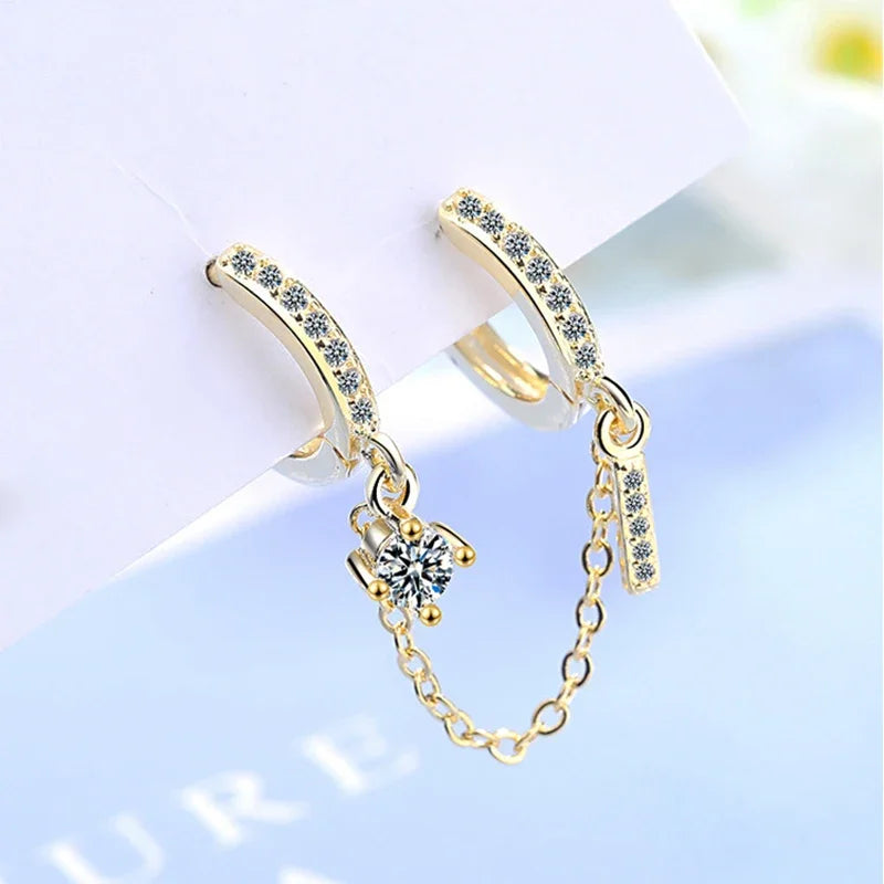 Boucles d'Oreilles Femmes Double Trou Chaîne Cristal - Bijou Femme Tendance