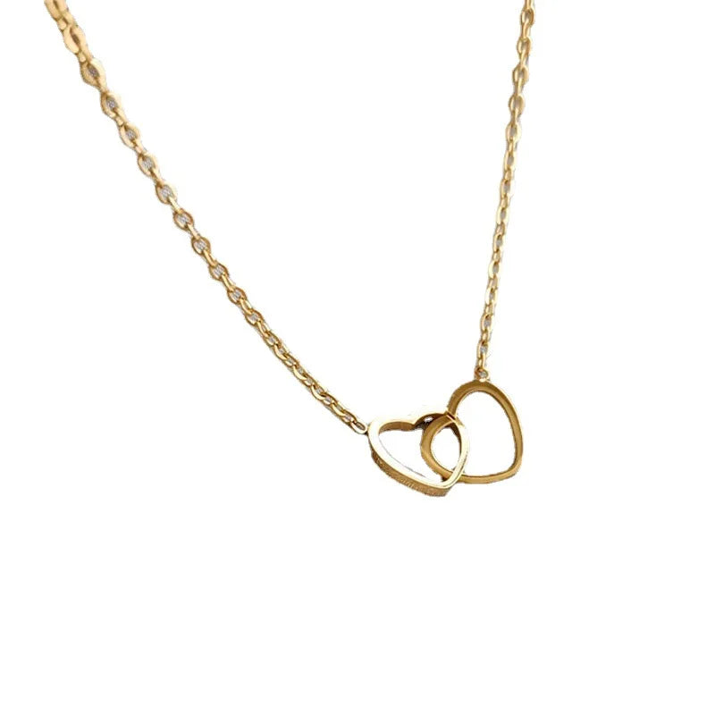 Collier Pendentif Double Cœur Minimaliste - Bijou Femme Tendance