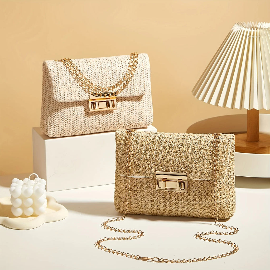 Sac à Main Femme Paille Femme Bandoulière - Sac Crossbody Fermoir Décoratif Fashion