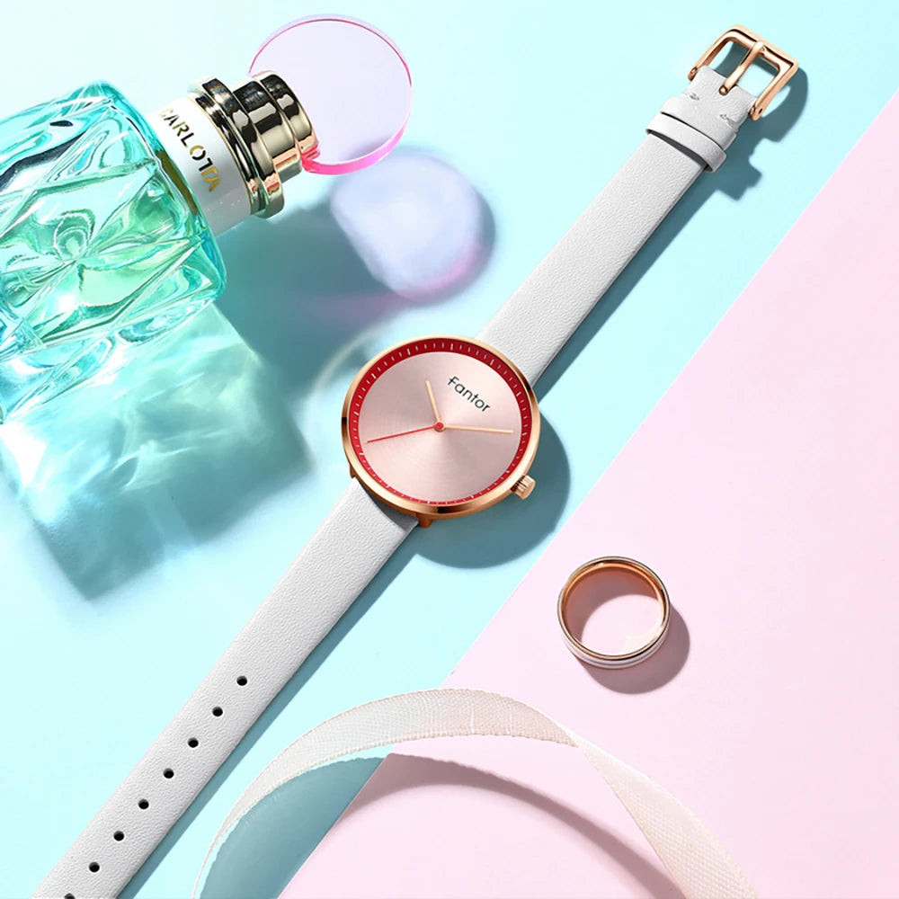 FANTOR - Montre Femme Minimaliste Luxe - Cadran Vert - Bracelet Cuir - Étanche 3 ATM - Mouvement Japonais