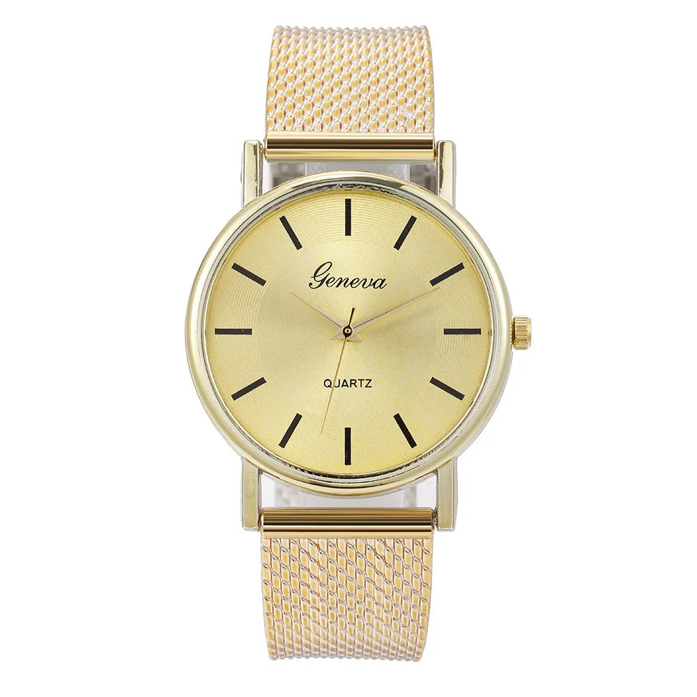 MOONBIFFY - Montre Femme Luxe Quartz - Acier Inoxydable - Cadran Doré - Casual Élégant
