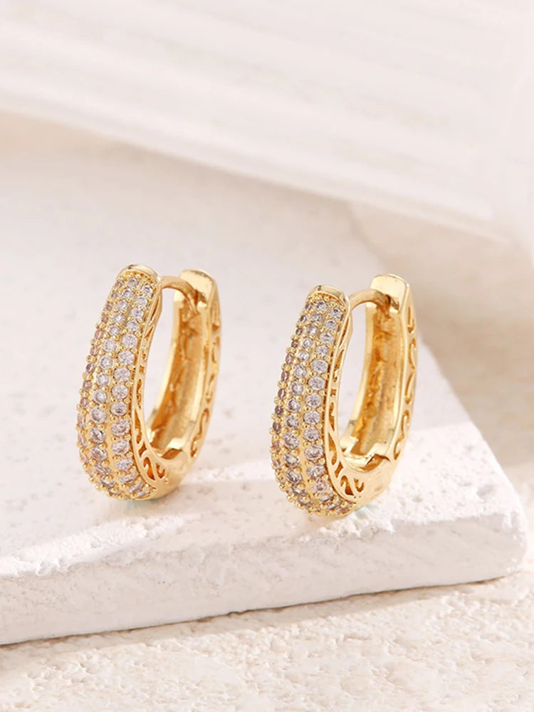 Boucles d'Oreilles Femmes Pendantes Zircon Doré - Bijou Femme Élégant