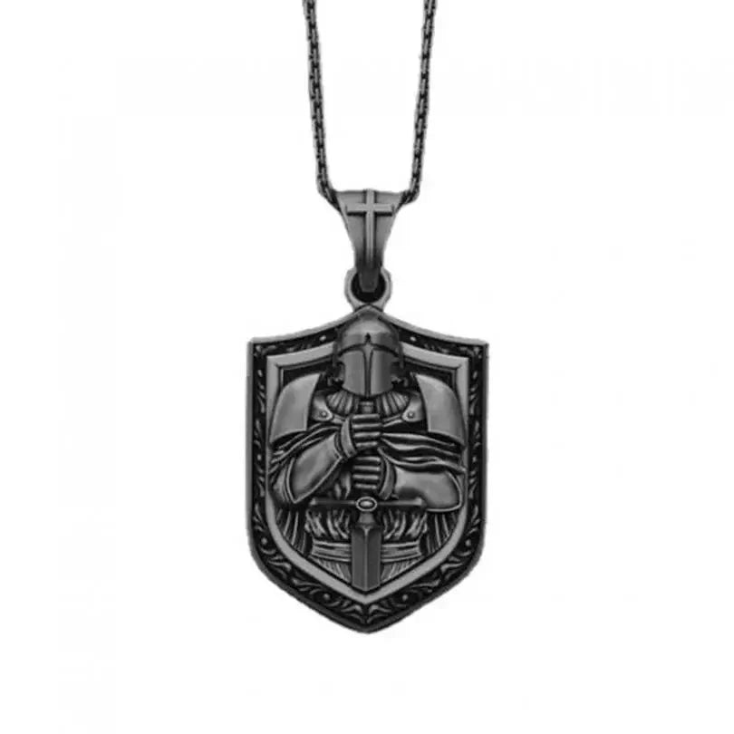 Collier Pendentif Casque Spartan Chevalier Croisé - Bijou Punk Rock Homme Amulette Porte-Bonheur