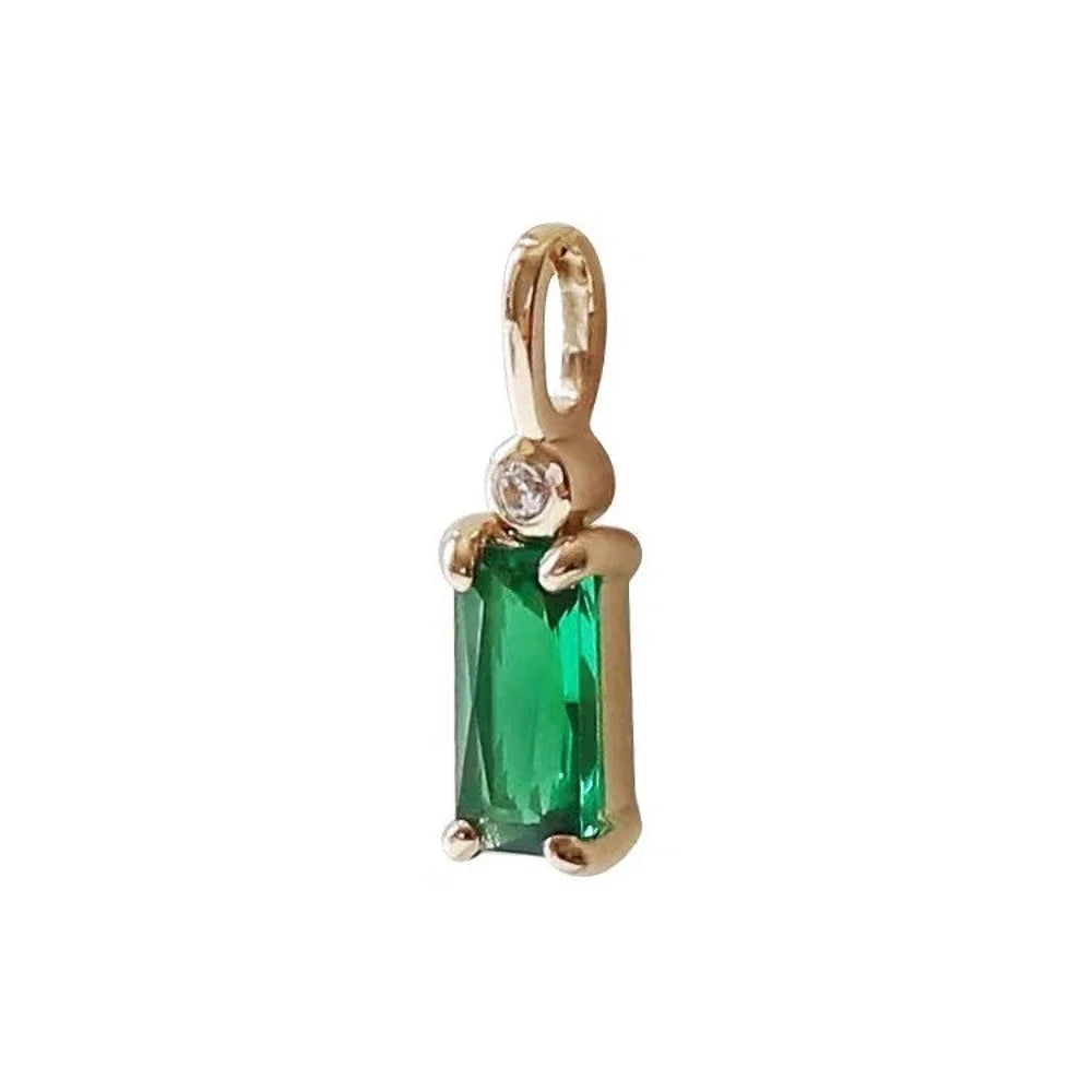Collier Pendentif Argent Sterling 925 Zircon Émeraude - Plaqué Or 14K Vintage