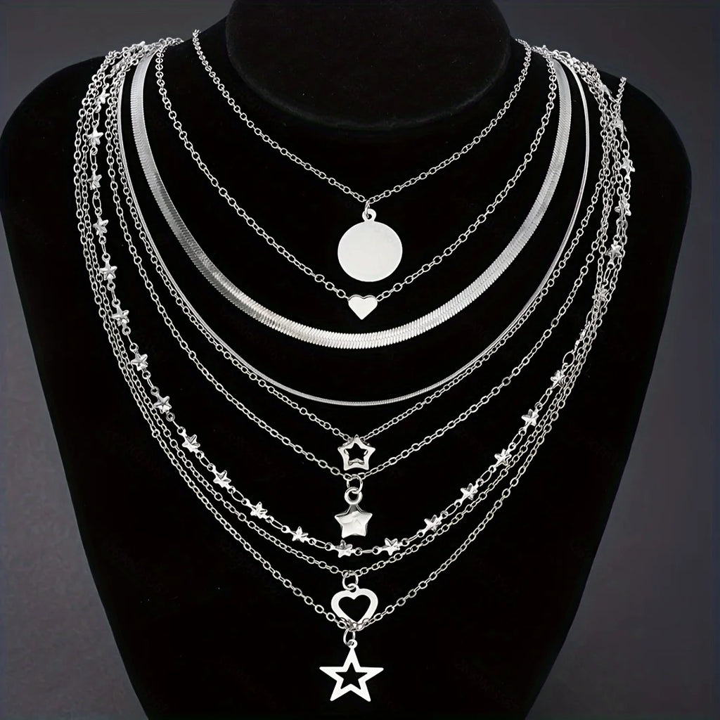 Ensemble Colliers Femme Cœur Argent Étoile - Set Bijoux Classique Cadeau