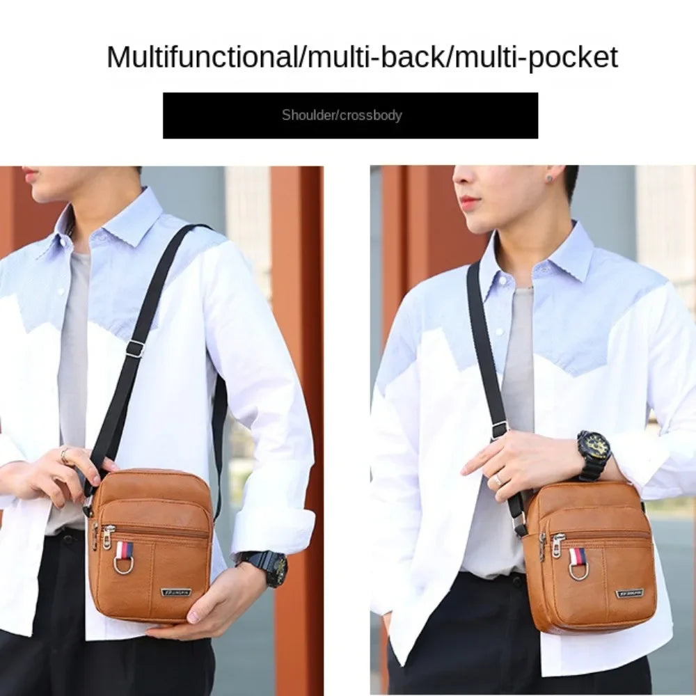 Sacoche Homme Cuir PU Imperméable Grande Capacité - Sacoche Bandoulière Casual