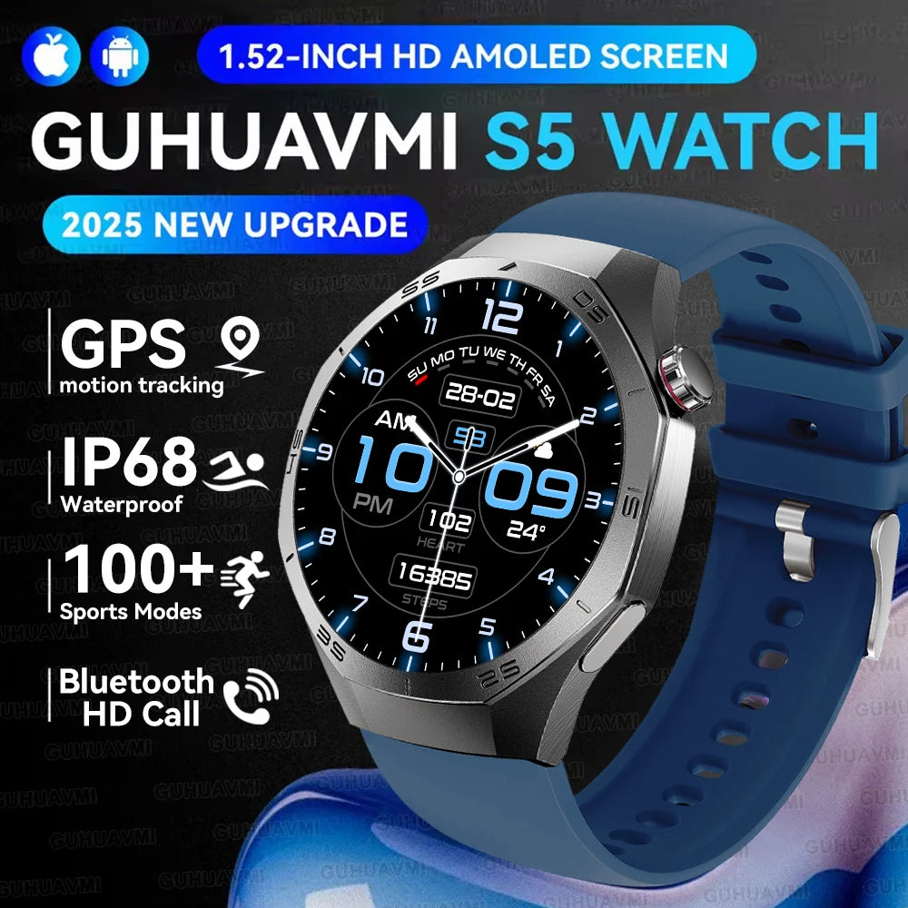 Montre Connectée Watch 5 Pro 2026 - GPS Écran AMOLED 1,52" Appels Bluetooth IP68