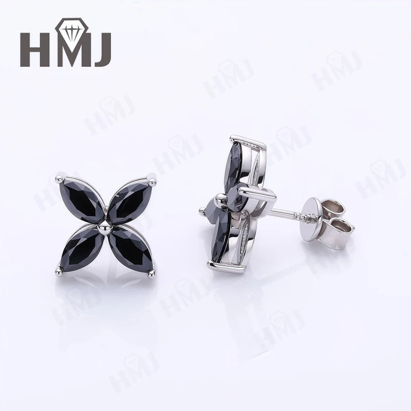Collier Pendentif, Boucles d'Oreilles Puces, Trèfle à Quatre Feuilles, Moissanite Marquise, Argent Sterling 925
