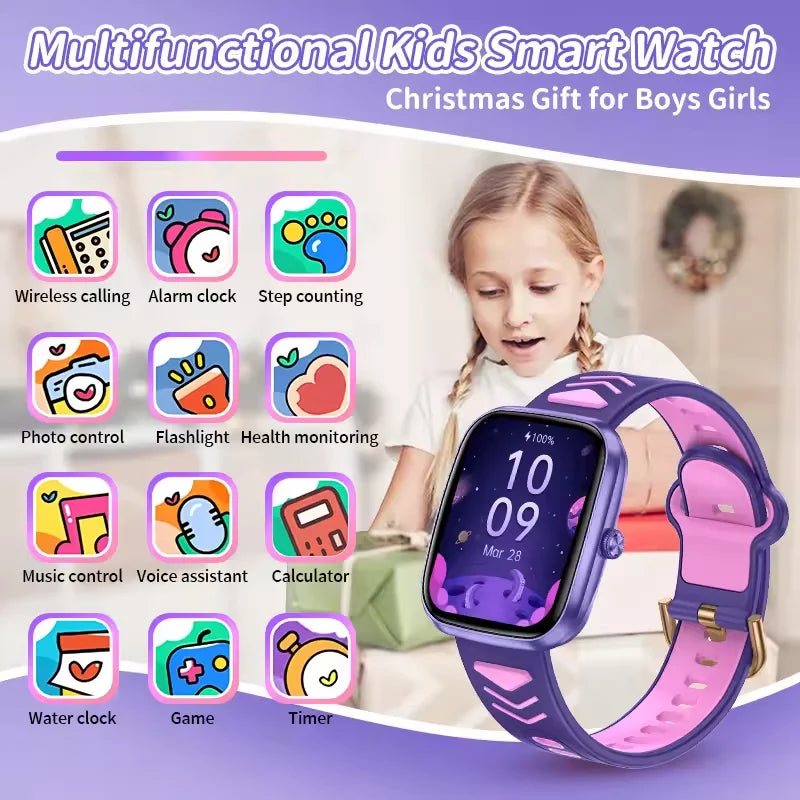 MOONBIFFY - Montre Enfant connectée 1.75" HD Tactile - Jeux - Musique - Appels Bluetooth 5.2 - Android iOS