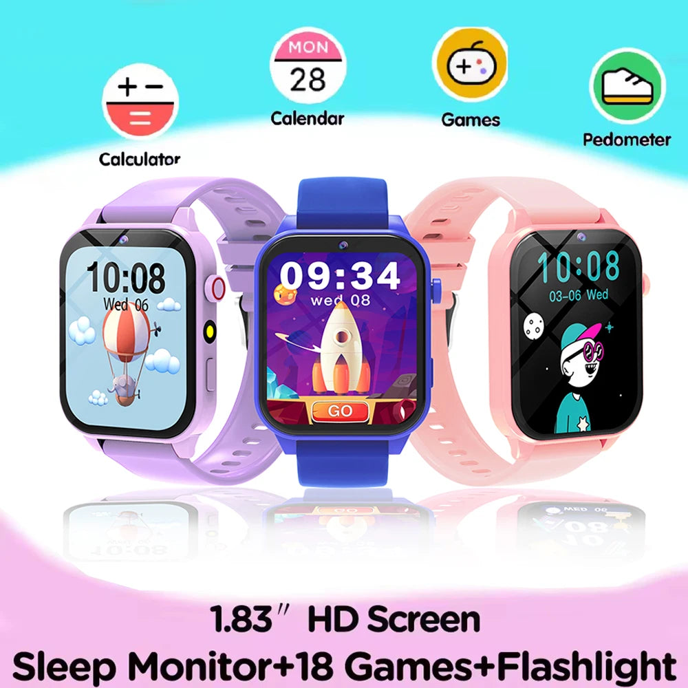 MOONBIFFY - Montre Enfant Intelligente 2025 1.83" - 18 Jeux - Caméra - Moniteur Sommeil - Alarme - Cadeau