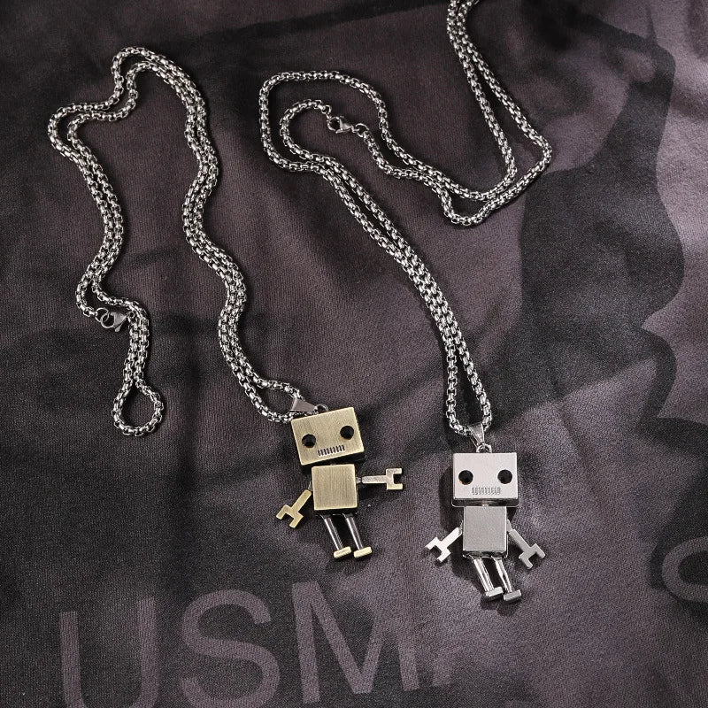 Collier Pendentif Robot Cube Articulé Acier Inoxydable - Bijou Homme Hip-Hop