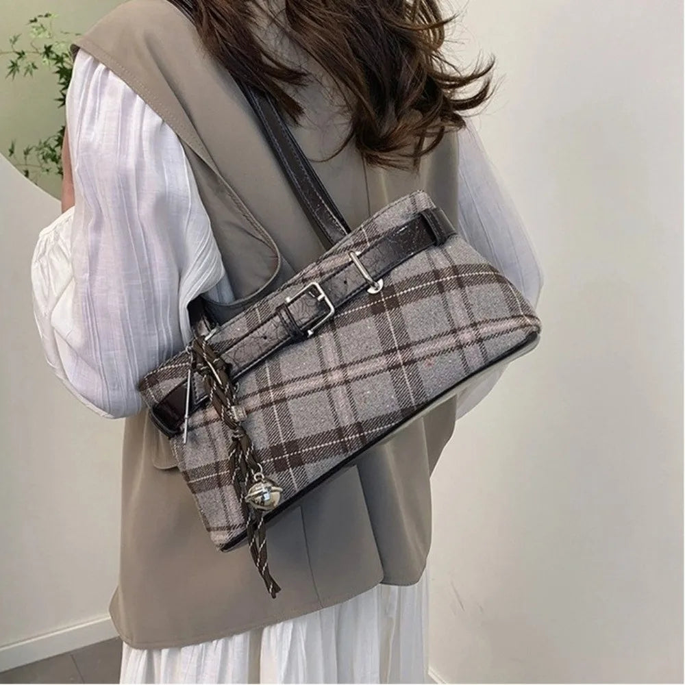 Sac à Main Femme Boho Carreaux Léger - Sac Bandoulière Clochette Shopping