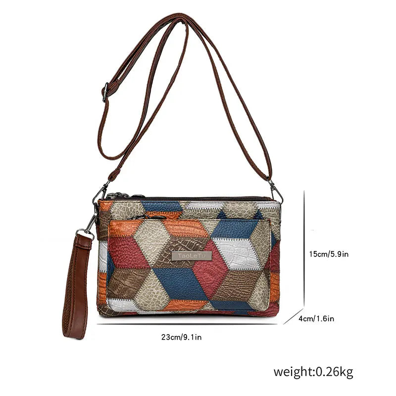 Sac à Main Femme Designer Vintage Cuir PU Patchwork - Sac Bandoulière Classique