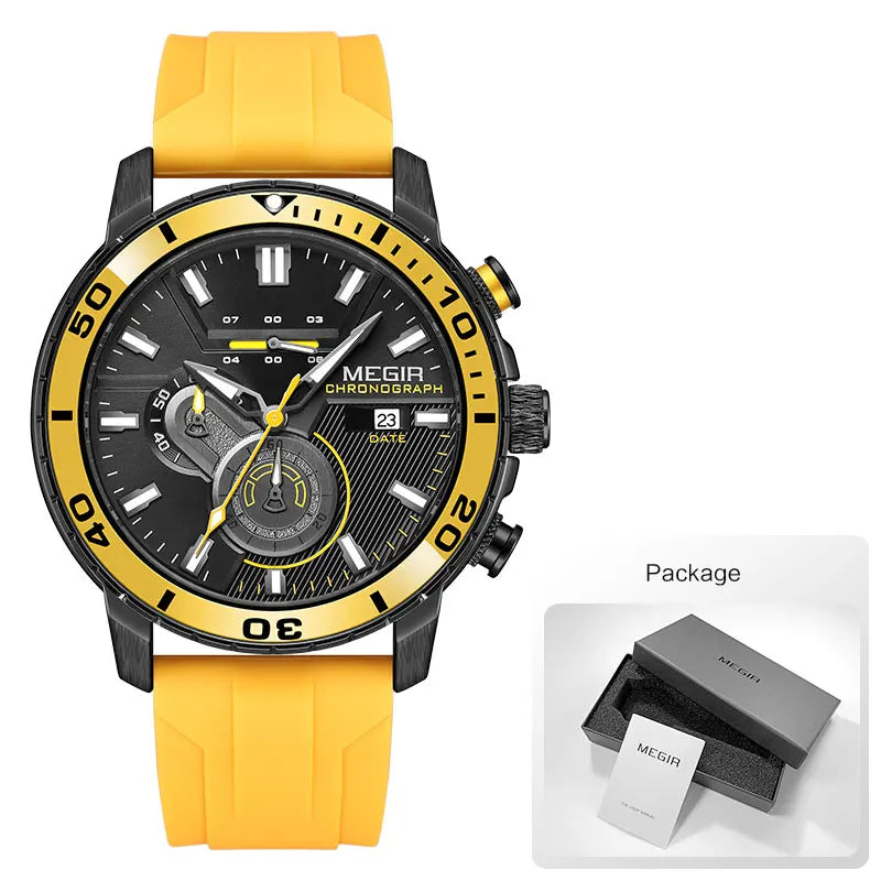 MEGIR - Montre Homme MEGIR Sport Chronographe Orange - Bracelet Silicone - Étanche 3 ATM - Lumineux
