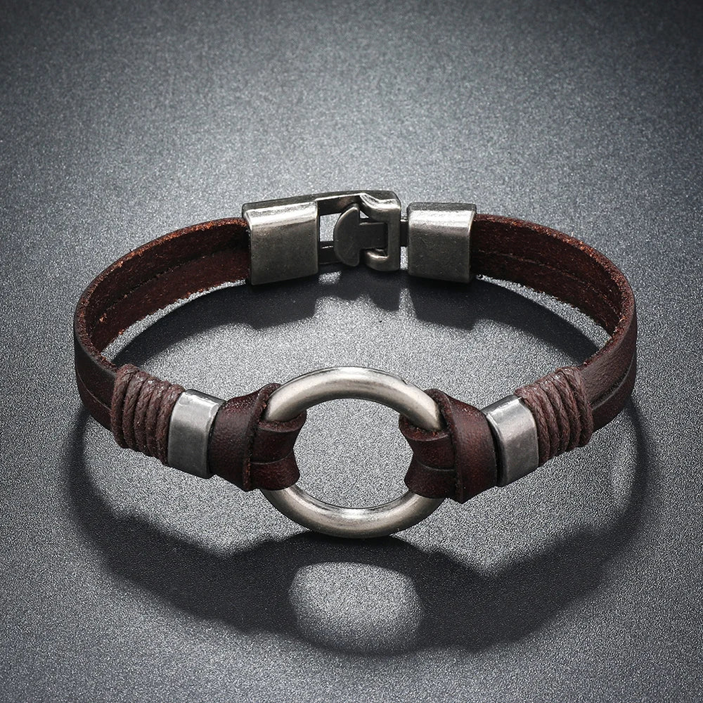 Bracelet Cuir Véritable Fait Main Unisexe - Style Hip-Hop Rock Simple