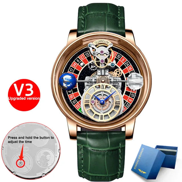 PINDU - Montre Homme Roulette Las Vegas - Design Astronomique Transparent - Quartz