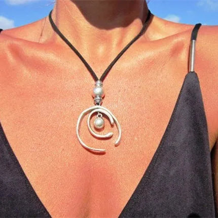 Collier Femme Bohème Cuir Pendentif Perles - Bijou Femme Vintage Fait Main