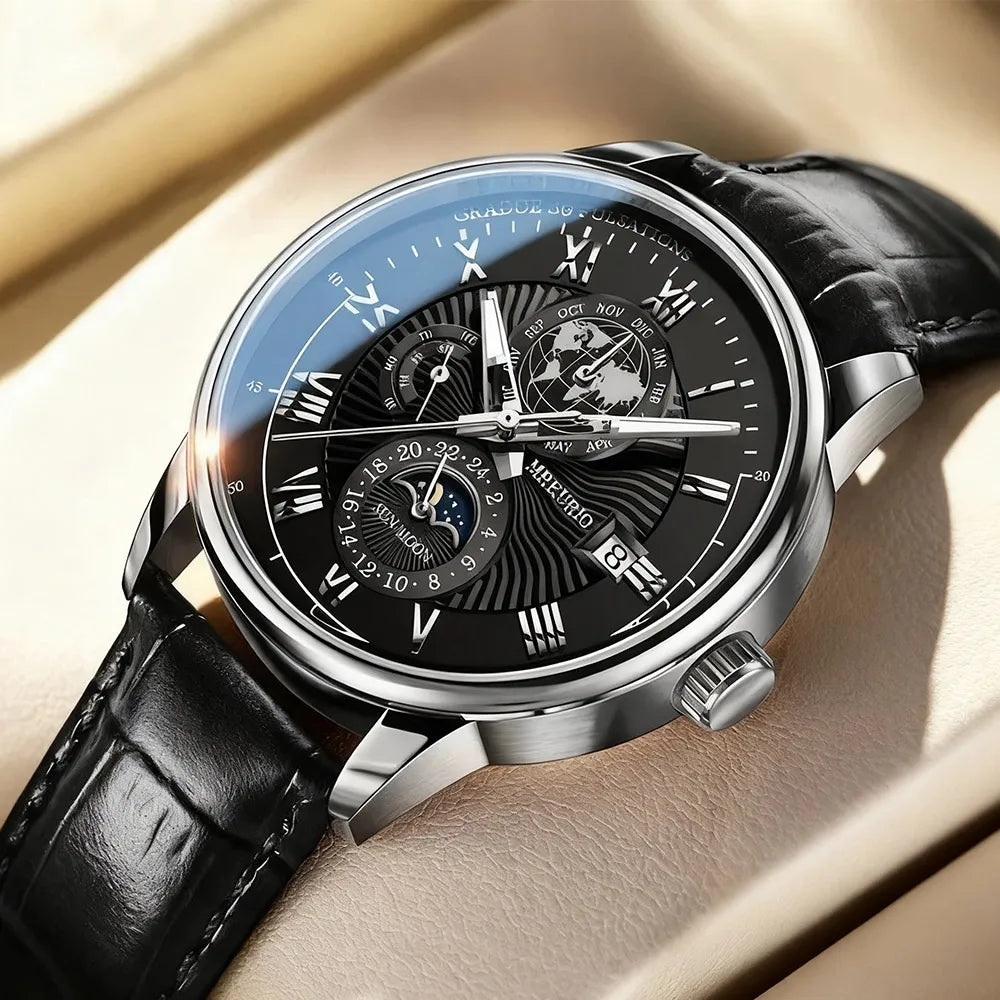 Montre Homme Sport Luxe 2026 - Bracelet Cuir Étanche Lumineux Quartz Date