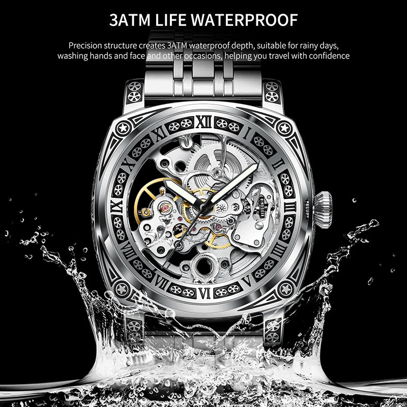 GLENAW - Montre Homme Automatique Top Marque Luxe - Montre De Sculpture Personnelle Homme En Acier Inoxydable